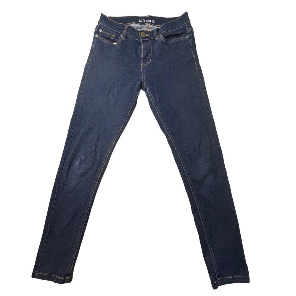 Pastel Jeans Skinny Jeans Womens 7/8 Dark Blue Indigo‎ Denim Mid Rise Broken Zip